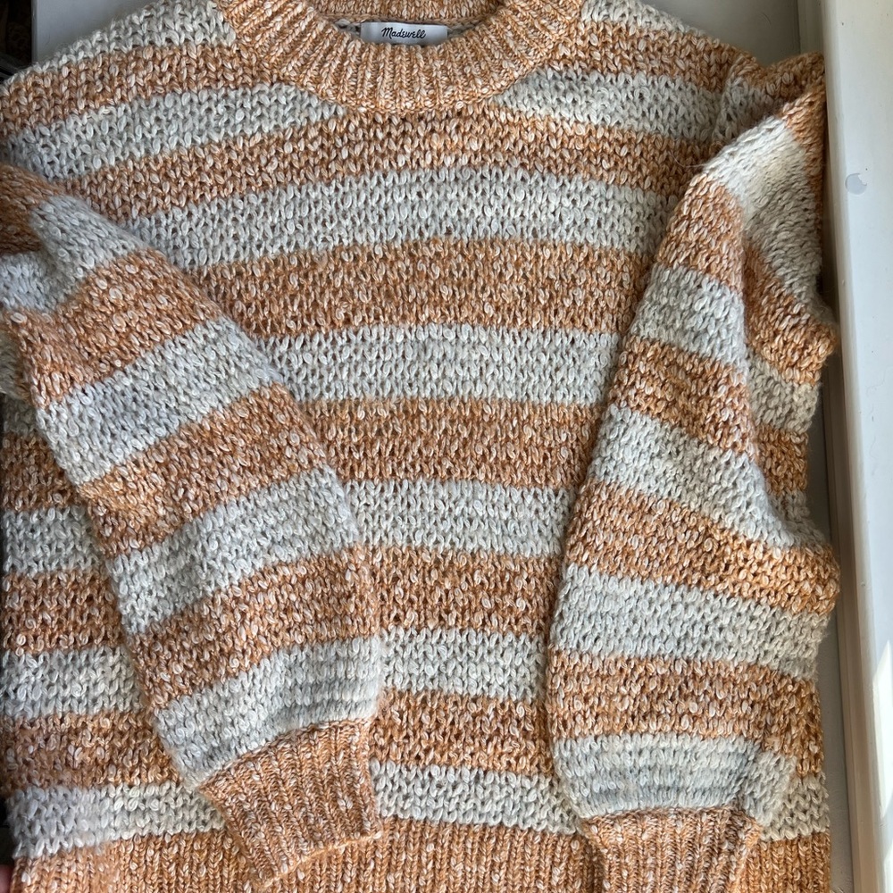 Madewell creamsicle and cream striped puff sleeve sweater